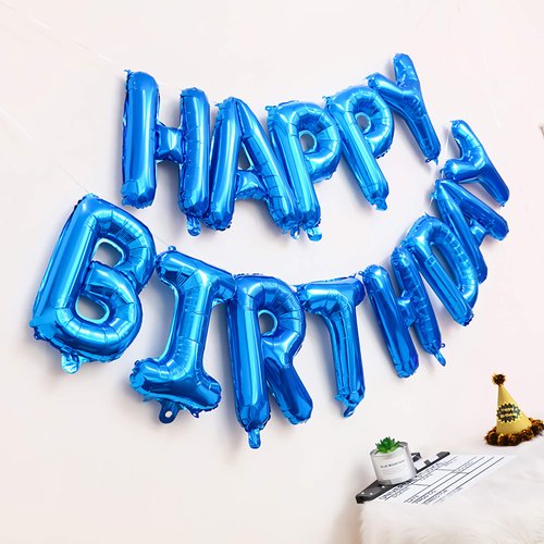 16 Inch Blue Happy Birthday Balloons Banner, Aluminum Foil Letters Happy Birthday Balloon for Birthday Decorations Party Supplies