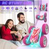 AFUNX RC Stunt Cars, Remote Control Car Double Sided 360° Flip Rotating 4WD 2.4Ghz Rechargeable Car Toy with Headlights For Outdoor & Indoor for 6-12 years old Kids Girls Boys Birthday Xmas Gift, Pink