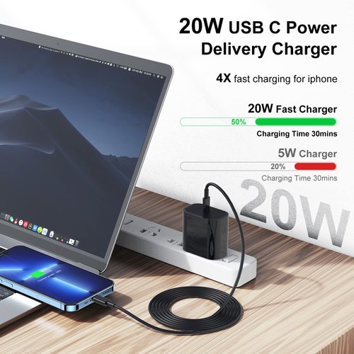 Fast Charger for iPhone Charger Fast Charging 10ft Lightning Cable,for iPhone 14 13 12 Pro Max Charger Fast Charging with 20W USB C Charger Block,Type C to Lightning Cord for iPhone 11 Pro Max-Black