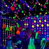 122feet UV Neon Streamers Glow Garland Hanging Paper Glow in the Dark Glow Party Supplies and Decorations Blacklight Reactive Fluorescent Black Light Party Kit Neon Party Supplies for Birthday Wedding