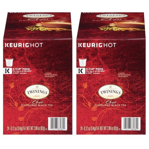Twinings Chai Flavoured Black Tea K-Cup Pods for Keurig, Naturally Sweet and Savoury Spice Flavours, Caffeinated, 24 Count (Pack of 2)