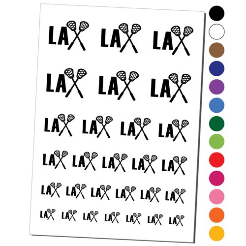 LAX Lacrosse Crossed Sticks Temporary Tattoo Water Resistant Fake Body Art Set Collection - Black (One Sheet)