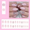 Pink Press on Nails Short Almond Fake Nails Glitter French Tip Nails Press ons Glossy Acrylic Nails with Glitter Designs Full Cover Stick on Nails Cute Artificial Nails for Women 24Pcs
