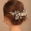 BERYUAN Bridal White Flower Light Blue Crystal Rhinestone Hair Comb for Bride Bridesmaid Sliding side Headpieces Wedding Hair Accessories for Women and Girls (Blue 1)
