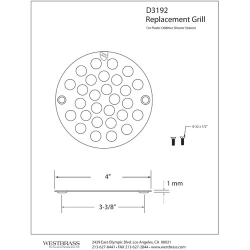 Westbrass D3192-26 4" OD Brass Shower Strainer Grid Drain Cover, 1-Pack, Polished Chrome