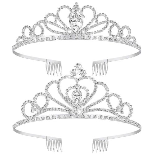 Frcolor Girls Headbands Tiara 2 Pack, Crystal Rhinestones Tiara Wedding Bridal Birthday Tiara Headband Princess with Comb Womens Headbands