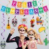 Feliz Cumpleanos Banner, Pre-Strung Happy Birthday Banner, Cinco de Mayo Banner Papel Picado, Mexican Theme Birthday Party Decorations, Fiesta Birthday Hanging Swirl Decorations