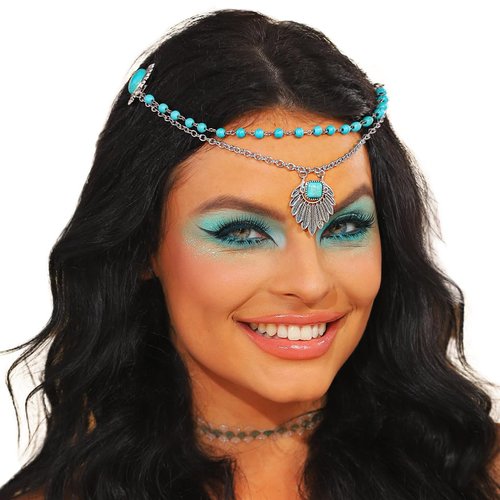 ACEDRE Boho Turquoise Beaded Hair Clip Silver Forehead Bridal Hair Pins for Women
