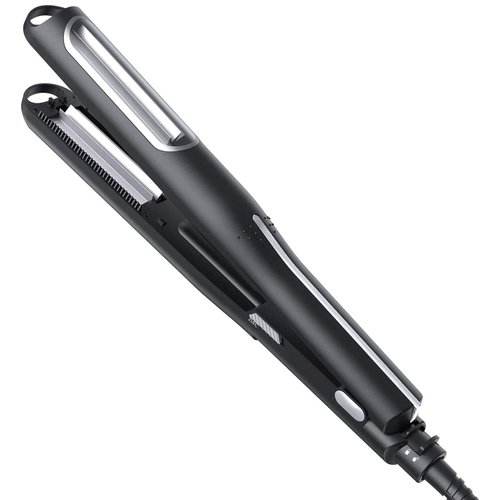 Charites Automatic Hair Crimper Iron for Women, Automatic Crimping Hair Iron for Texture and Volume with Rotating Ceramic Coated Rippled Barrels (Black)