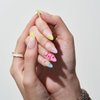 GLAMERMAID Press on Nails Medium Almond, Spring Summer Macaron Flower Glue on Gel Nails with Floral Smilling French Tip, 24Pcs Short Stiletto Acrylic False Nail Kit Full Cover Stick on Nails for Women