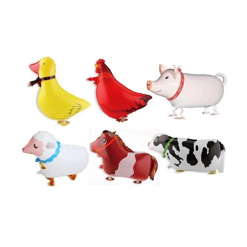 Borang Pack of 6 Walking Animal Balloons Farm Animal Balloon Birthday Party BBQ Party Décor(Pony,Duck,Rooster,Cow,Pig,Sheep)
