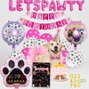Dog Birthday Party Supplies Decorations, Cute Dog Birthday Bandanas Girl with Lets Pawty Banner Dog Birthday Cake Toppers Hat Pink Bowtie Dog Tutu Skirt Paw Balloons for Dog Party Decorations