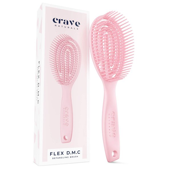 Crave Naturals FLEX DMC Detangling Brush for Natural Textured Hair - Flexible Hair Brush Detangler for Curly, Frizzy, Thick Hair - ROUND (Plastic)