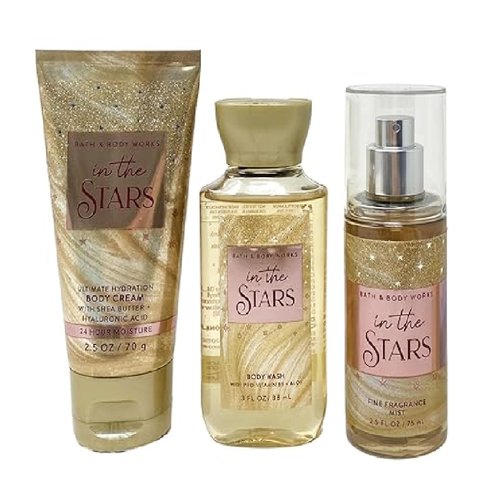 Generic Bath and Body Work IN THE STARS 3 Pc Travel Size Gift Set - Fragrance Mist - Body Cream - Body Wash, Gold