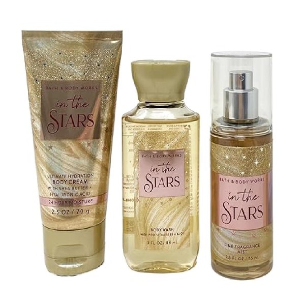 Generic Bath and Body Work IN THE STARS 3 Pc Travel Size Gift Set - Fragrance Mist - Body Cream - Body Wash, Gold