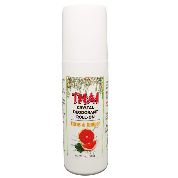 Thai 100% Natural Crystal Scented Deodorant Liquid Roll-on, No Aluminum Metals, Parabens, Propyls, or Sulfates, Cruelty Free and Environmentally Safe, Citrus & Juniper, 3 Fl Ounce