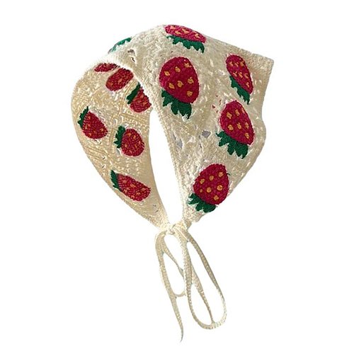 LJJCSFF 1 PCS Strawberry Bandana Kerchief Crochet Bandanas Headbands Hair Covering Hair Bands Head Wrap Strawberry Headscarf Triangle