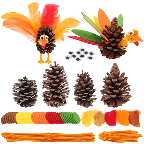 Thanksgiving Pinecone Turkey Craft Kit Fall DIY Turkey Sets DIY Thanksgiving Crafts for Kids Teens Adults Thankful Dinner Party Activity Supplies, Classroom Project, Table Centerpiece Decorations