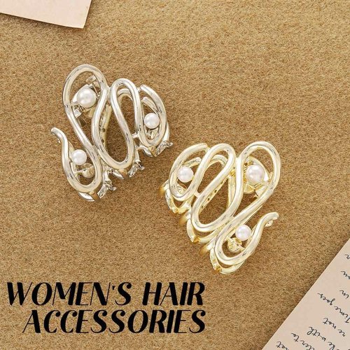 CAKURE Pearl Hair Claw Clips Gold Claw Clips for Hair Cute Small Hair Clips Styling Hair Accessories for Women and Girls (Pack of 2)