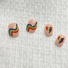 24Pcs Valentine Day Press on Nails Short Square Fake Nails Rainbow Stripes Hearts Colorful Glue on Nails Petite Reusable Acrylic Nails for Women Girls Gay Valentines False Nails
