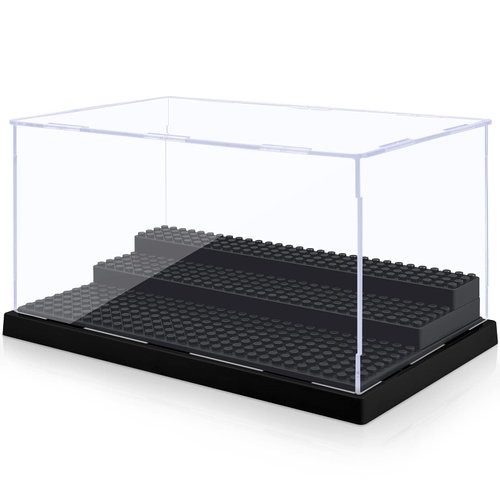 Minifigure Display Case for Action Figures Blocks, Clear Dustproof Acrylic Display Box Storage with 3 Movable Steps Gifts for Children,Black…