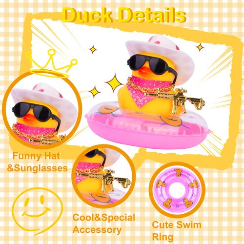 MuMyer Cowboy Duck Car Dashboard Decoration Swim Ring Car Rubber Duck Decoration Accessories with Mini Swim Ring Cowboy Hat Scarf Necklace and Sunglasses(B8-B US-P)