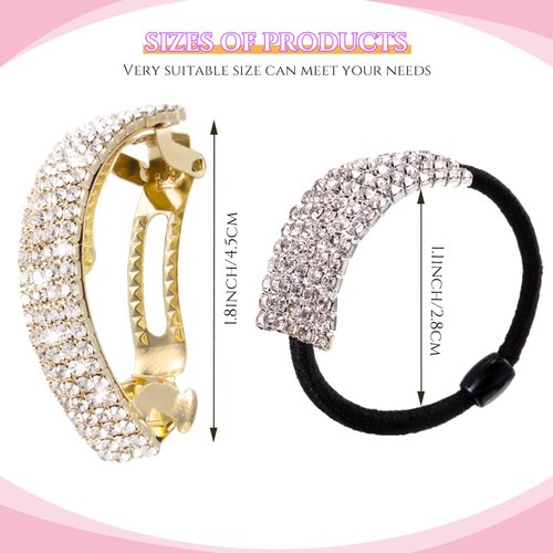 4 Pieces Rhinestone Barrette Glitter Hair Tie Metal Spring Hair Clip Crystal Ponytail Holder Headband Women Wedding Hair Accessories Birthday Mother's Day Gift for Women