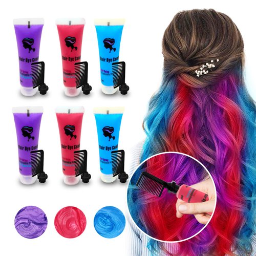 Byhoo Blue Red Purple Temporary Hair Color for Dark Hair Dye, Cream Formula, Washable Hair Dye fo...