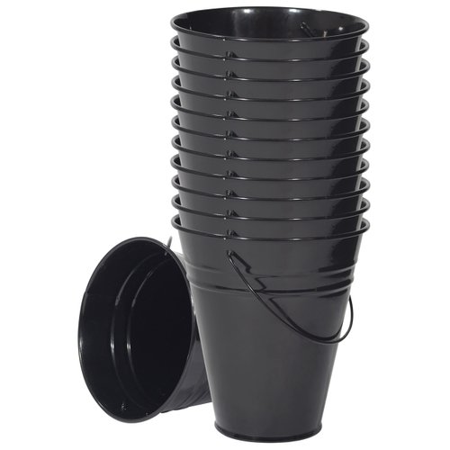 Houseables Galvanized Buckets, Metal Bucket, Black, 4.5" W x 5" H, 12 Pack, Tin, Party Supplies, Mini Toy Container, Decorative with Handle, for Candy Bars, Crafts, Vase, Favors