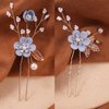 Bridal Hair Combs, 5PCS Wedding Hair Comb Set Crystal Flower Hair Clips Bride Bridesmaid Hair Sides Comb Rhinestone Barrettes, Pearl Flower Hair Pins Hair Accessories for Women Girls (Light Blue)