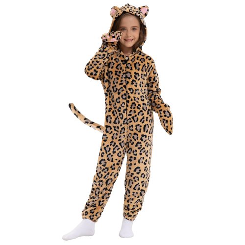 Cat Costume For Kids Cat Noir Costume Girls Onesie Black Cat Costume Child Halloween Cosplay Outfits (Cheetah, Small)