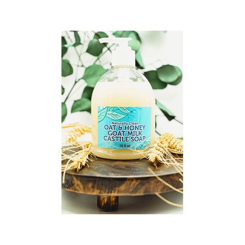 LandLSoap Oatmeal, Honey & Goat Milk Castile Liquid Soap for Face, Hand & Body Wash- Non-GMO, Made in USA, All Skin Types, Dry & Sensitive Skin 16 oz