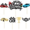 Gyufise 25Pcs Car Happy Birthday Cake Topper Race Car Cupcake Toppers Racing Car Theme Cake Decoration for Trophy Flag Race Car Theme Kids Birthday Party Supplies