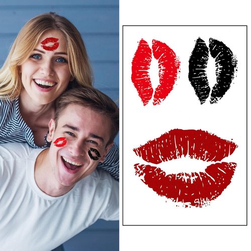 Totelux 20Pcs Red Lips Temporary Tattoo Valentines Fake Tattoos Waterproof Sexy Lips Print Tattoo Stickers for Adult kids Face Body Arm Decoration Valentines Party Favors Supplies