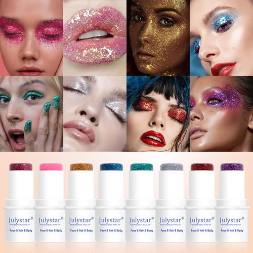GL-Turelifes Face Body Glitter Stick, Mermaid Face Glitter Gel, Waterproof Fine Glitter for Face/Body/Hair/Eyes/Lip,Holographic Sequins Paint,Sparkling Face Glitter Makeup Body Glitter (#02 Pink)