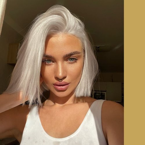 vedar Platinum Blonde Bob Lace Front Wig for Women, Mixed Blonde Hair Synthetic Lace Wig Glueless Wig for Daily Use 12 inch VEDAR-035-12