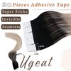 Ugeat Tape in Human Hair Extensions Balayage Tape in Hair Extensions Real Hair Double Sided Natural Black Mix Ash Blonde with Platinum Blonde Balayage Tape in Hair Extensions 12inch 20Pcs 30G
