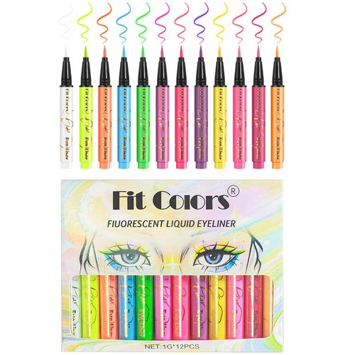 UV Neon Liquid Eyeliner Set Colored Eyeliners Pen Colorful Waterproof Smudge-proof Pigmented Graphic Liners Eye Makeup Gift Kit (SET)