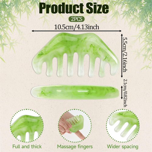 COMNICO Massage Comb, 2 PCS Jade Natural Guasha Scraping Scalp Comb Facial Care Massage Multifunctional Tool Gua Sha Comb Birthing Comb Massager for Head Caring Body Relaxing