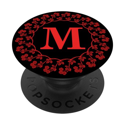 Cell Phone Pop Up Holder,Cute Red Rose Floral Letter M Black PopSockets PopGrip: Swappable Grip for Phones & Tablets