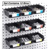 Right Arrange – Pegboard Bins - 12 Pack Black - Hooks to Any Peg Board - Organize Hardware, Accessories, Attachments, Workbench, Garage Storage, Craft Room, Tool Shed, Hobby Supplies, Small Parts