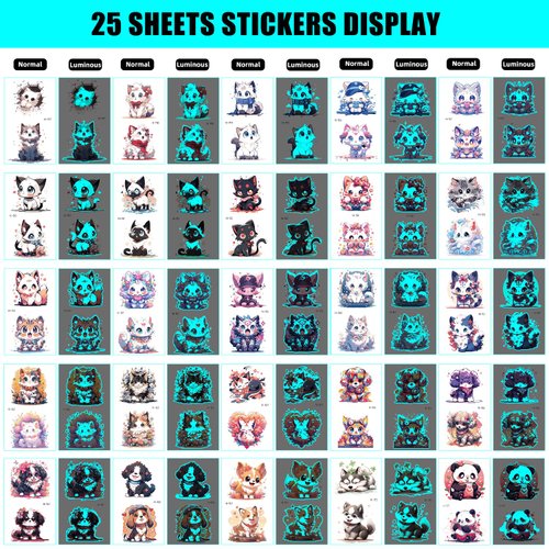 Tuenmofun 25 Sheets Glow In The Dark Temporary Tattoos for Kids, Individually Wrapped Waterproof Stickers with 50 Animals Styles for Boys and Girls Party Favors Makeup Decoration
