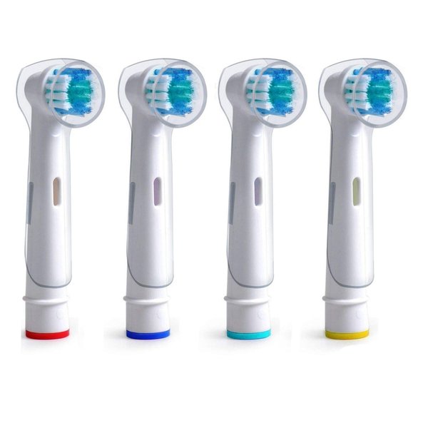 Replacement Brush Heads Compatible with Oral B Braun- Pack of 4 Precision Clean Electric Toothbrush Heads for Oralb PLUS 4 Bonus Protective Travel Covers – for Travel and Sanitary Convenience