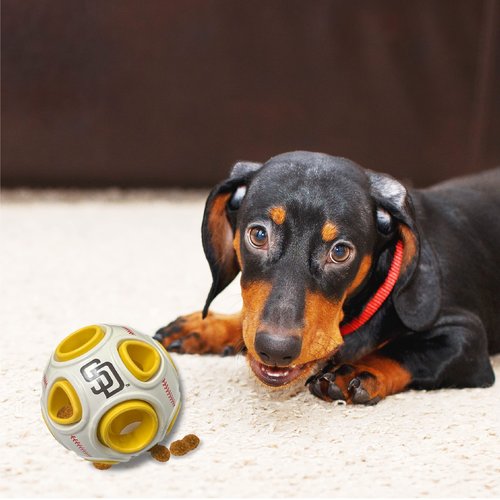 Pets First MLB San Diego Padres Baseball Treat Dispensing Toy for Dogs and Cats, Rubber Ball Dog Toy, Interactive Fun Dog Treat Toy, Natural Rubber Dog Feeding Toy