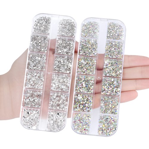 5136Pcs Flatback Clear Crystal Rhinestones Set for Nail Art Glass Tumblers Glitter Round with Picking Pen and Tweezer(SS4 ~ SS16)