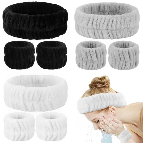 YARIEW 9Pcs Spa Headband and Wrist Washband Set, 3 Pieces Makeup Facial Face Wash Headband Head B...