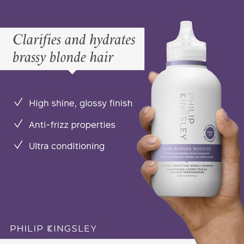 PHILIP KINGSLEY Pure Blonde Booster Color-Correcting Purple Shampoo for Blonde Silver Gray Brassy Colored Highlighted Bleached Hair Weekly Toner for Orange Brassiness and Yellow Tones, 8.45 oz.