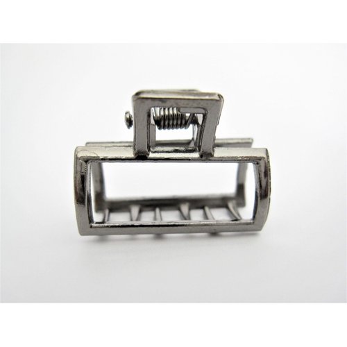 Generic Tiny small dark silver tone rectangle metal hair claw clip