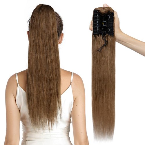 MY-LADY Ponytail Extension Human Hair Claw Clip in Ponytail Hair Extension Long Straight Pony Tail Hair Extensions Real Human Hair for Women Light Brown 14 Inch 105g
