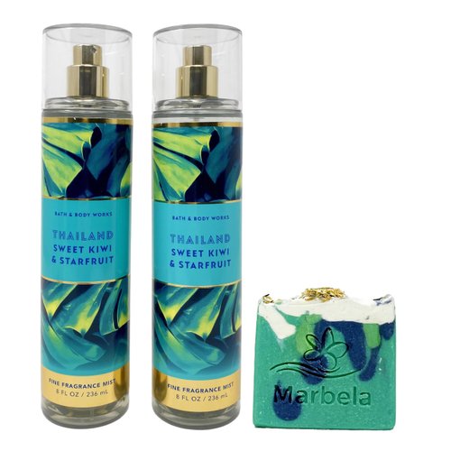 Bath & Body Works Thailand Sweet Kiwi & Starfruit - Pack of Two - Fragrance Mist With a Aloe Vera Soap.